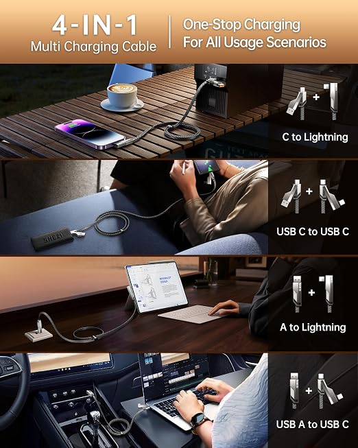 SHEZI 4-in-1 USB C Cable 45W 5FT 90 Degree L Cable, Flat Nylon Braided Charger - Image 2