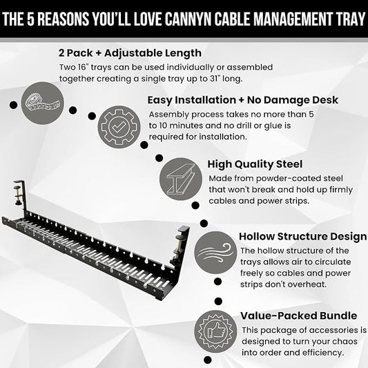 No Drill Under Desk Cable Management Tray - Image 2
