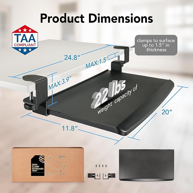 EHO Clamp-On Retractable Adjustable Keyboard Tray, Under Desk Ergonomic - Image 9