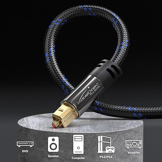 KabelDirekt TOSLINK – Optical Audio Cable, Nylon Braided – 1.5ft – Fiber Optic - Image 2