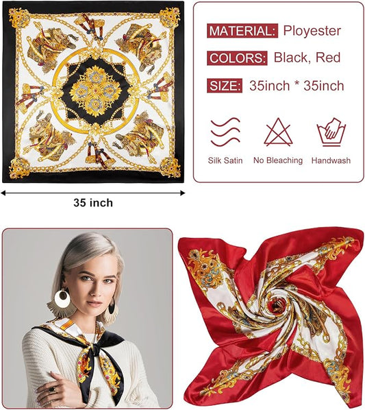 Senker Fashion 35" Head Scarf for Women, Pirate Costume Accessories Silk Red - Image 2