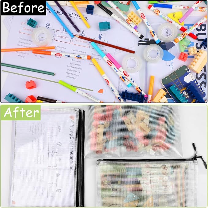 24pcs Mesh Zipper Pouches, A3 Size Waterproof Black Zipper Bags, - Image 6