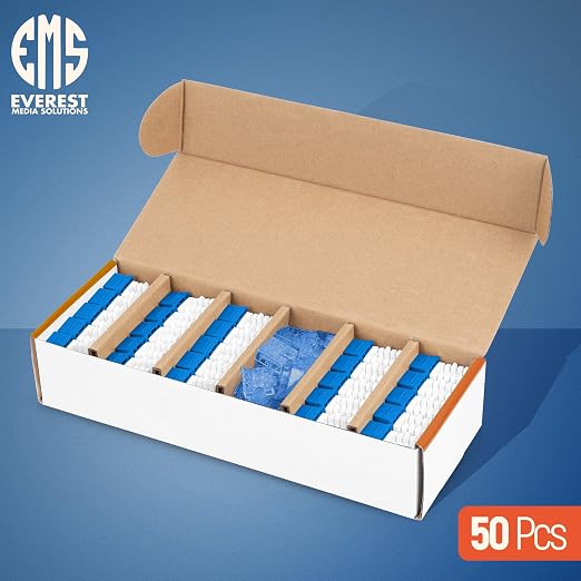 Everest 90° Angled RJ45 Cat5e Keystone Jacks 50-Pack in Blue - Image 2