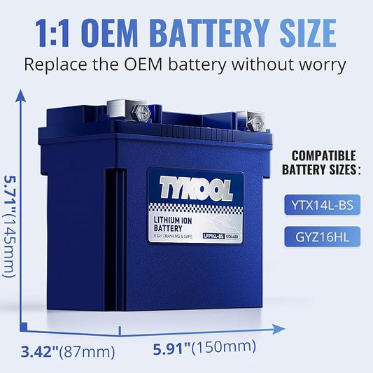 TYKOOL YTX14L-BS 3X Cranking Amps, 5X Life, Lithium LiFePO4 Motorcycle Battery - Image 2