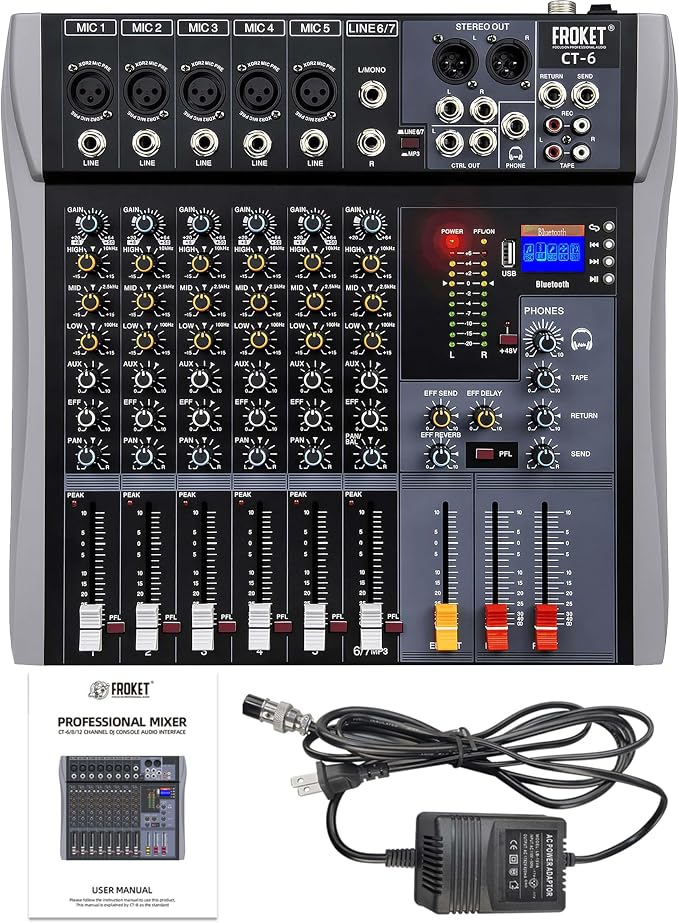 Professional Audio Mixer Sound Board 6 Channel Audio Desk System Interface - Image 9