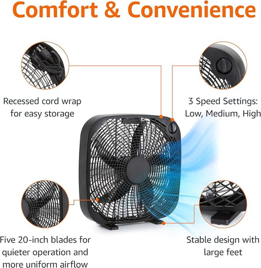 Amazon Basics 3 Speed Box Fan, Indoor Electric Fan - Image 2