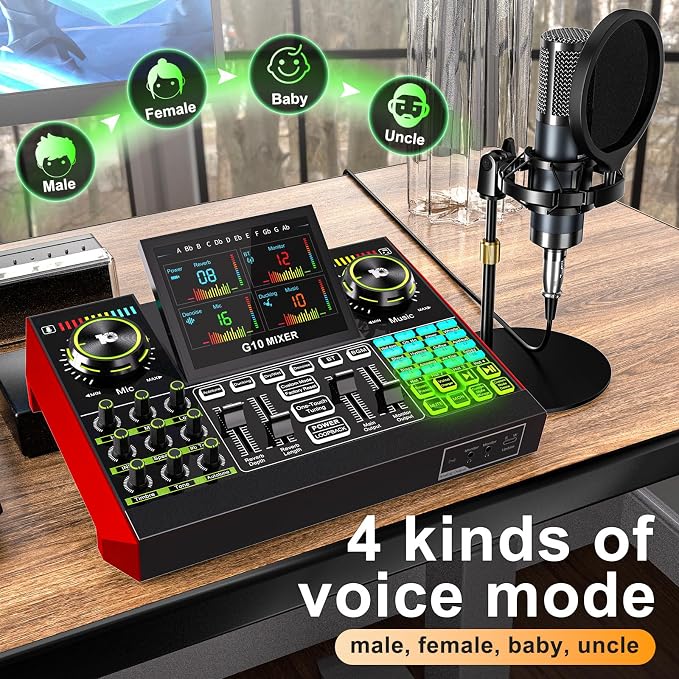 Podcast Equipment Bundle with Live Sound Card Audio Mixer, 3.5mm Condenser - Image 9
