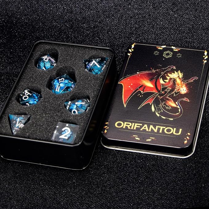 Butterfly DND Dice Blue-Black Liquid Core Dice Set - Image 7