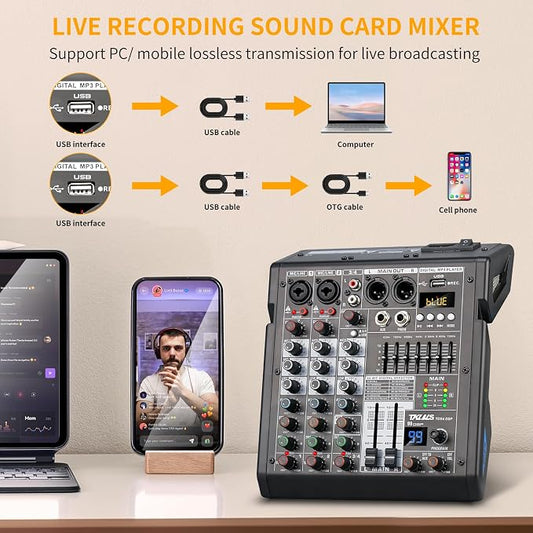 Audio Mixer, 4 Channel Sound Board Mixing Console - Image 2