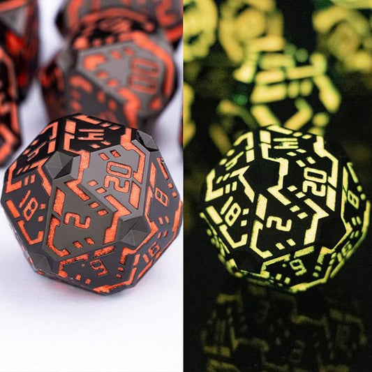 Metal DND Sci-fi Dice Set 7PCS Luminous Orange Stripe Polyhedral Dice - Image 2
