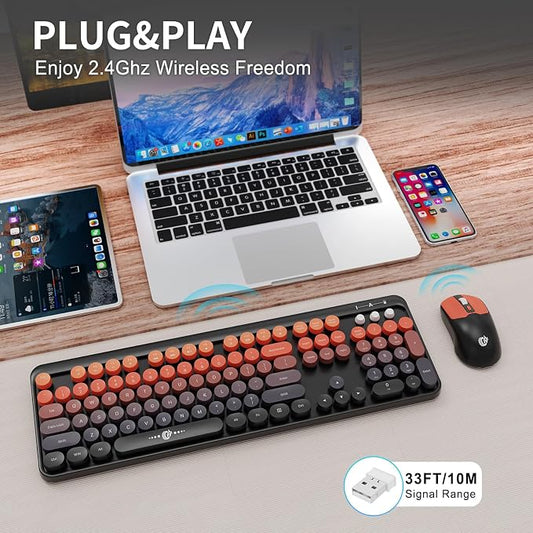 Wireless Keyboard and Mouse Combo, 104 Round Keys Cute Colorful Keyboard and - Image 2