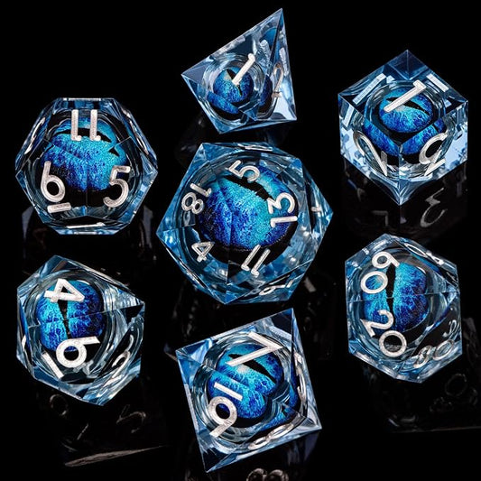 ARUOHHA DND Resin Dice Dragon Eye Dice Liquid Core Blue Sharp Edged Dice Set - Image 2