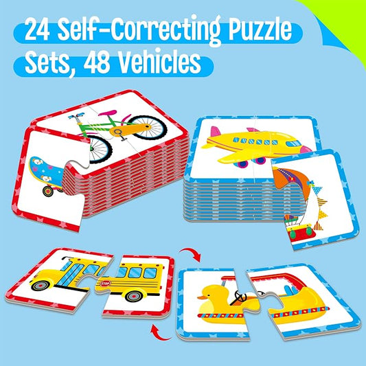 48 Vehicle Matching Puzzles, Self-Correcting Puzzle Match Game Educational - Image 2