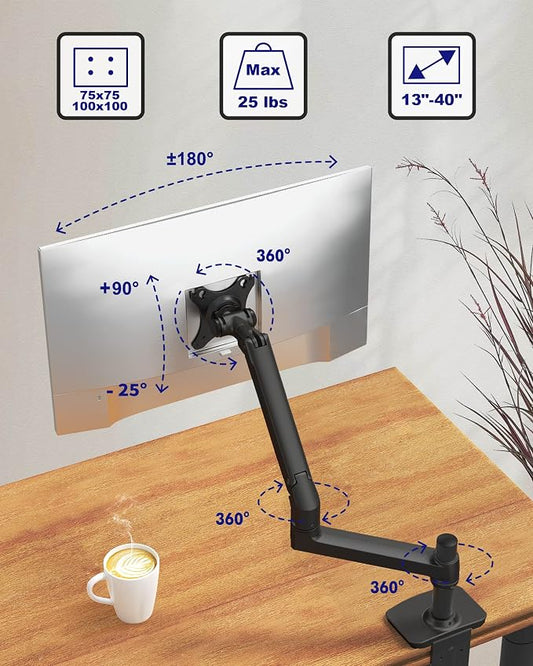 Single Monitor Arm Desk Mount, Holds Screens up to 40 Inches and 25 lbs - Image 2