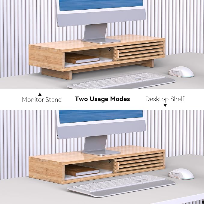 Monitor Stand Riser with Sliding Door, Computer Laptop Stand Desk Shelf - Image 7