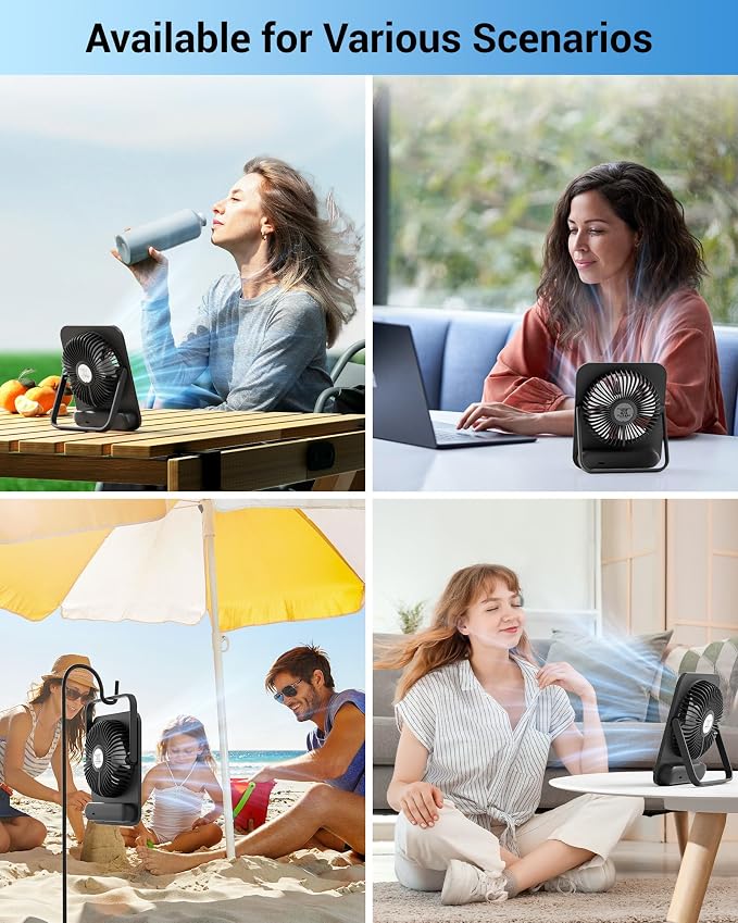 WHATOOK Small Desk Fan Personal Fans: 2000mah 10 Hours Battery Office Quiet - Image 7
