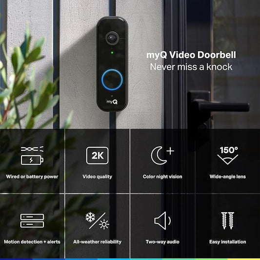 Chamberlain myQ Video Doorbell | 2K Camera, Battery/Wired, Color Night Vision - Image 2