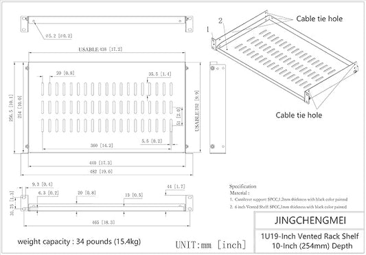 2 Pack of 1U Disassembled Vented Cantilever Server Rack Mount Shelf 10" Deep - Image 2