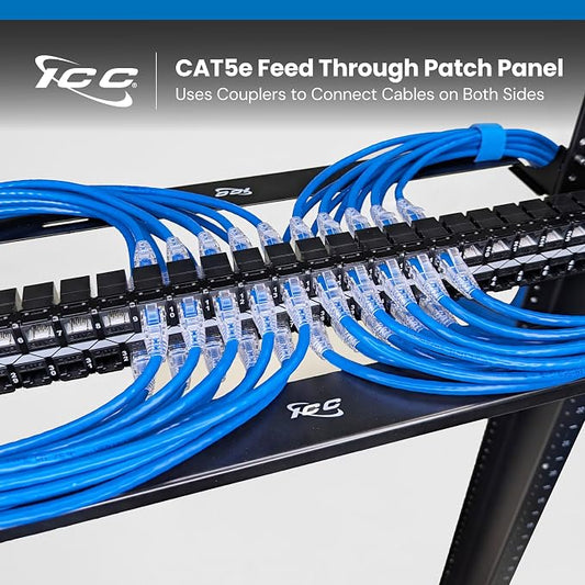 ICC CAT5e Feed-Through Patch Panel, 48 Port, 1U Rackmount, RJ45 Ethernet Patch - Image 2