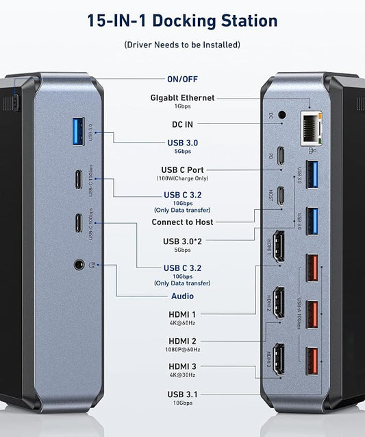 USB C Docking Station Triple Monitor, Raycue 15 IN1 MacBook Pro Docking Station - Image 2