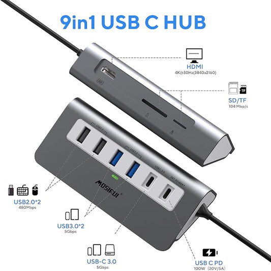 USB C Hub Multiport Adapter, Mosirui 9-in-1 USB-C Docking Station - Image 2