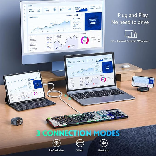 RisoPhy Wireless Gaming Keyboard, Low-Profile 2.4G/USB-C/Bluetooth Mechanical - Image 2