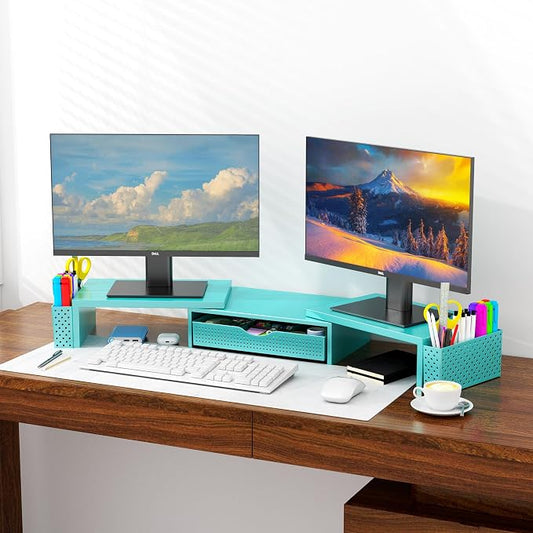Spacrea Metal Desk Organizers and Accessories, Dual Monitor Stand Riser - Image 2