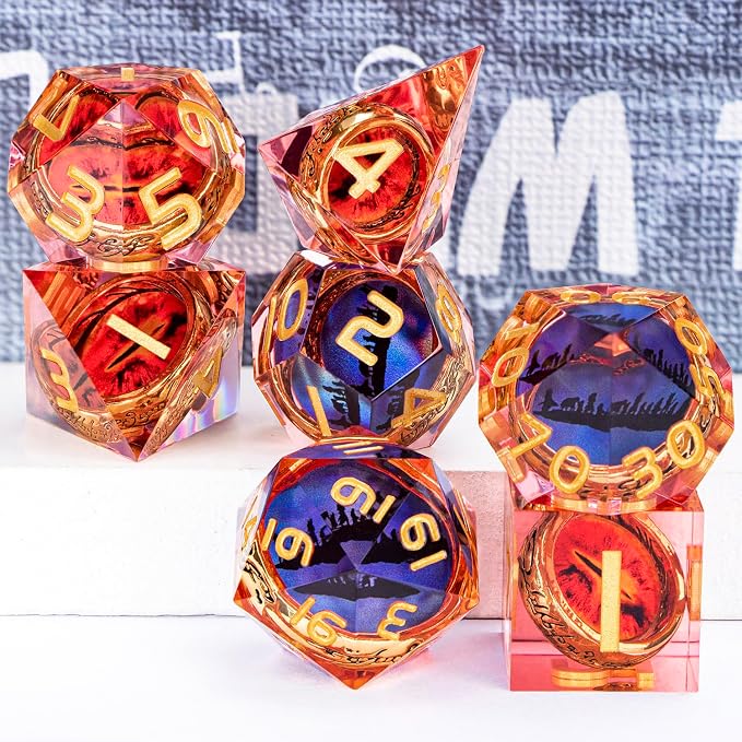 Magic Golden Ring DND Dice Set Sharp Edge Red Gaze Eye Resin Dice - Image 6