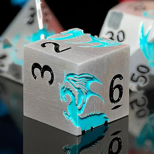 Blue Dragon Metal DND Dice Set, HNCCESG Cool D&D Dice Set of 7 Piece, Dungeons - Image 2
