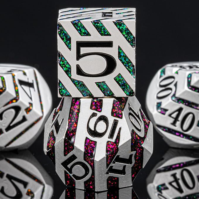 Metallic Stripes Dice with Gift Case, D&D Metal Polyhedral Dice Sets - Image 8