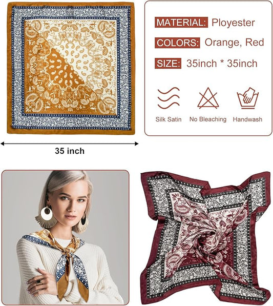 Senker Fashion 35" Head Scarf for Women, Pirate Costume Accessories Silk Red - Image 2