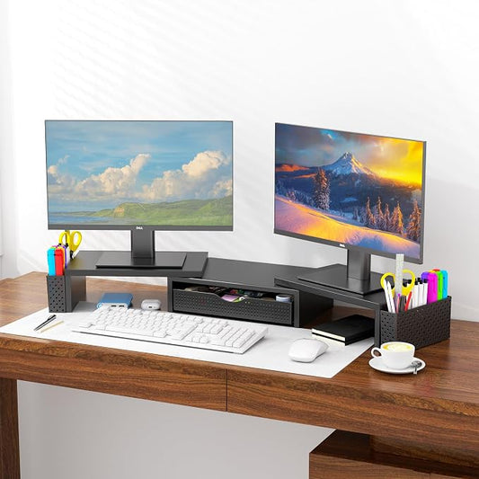 Spacrea Metal Desk Organizers and Accessories, Dual Monitor Stand Riser - Image 2
