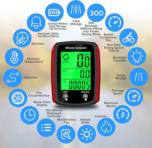Bike Computer and Bicycle Odometer Wired MPH KM/H Bike Speedometer - Image 2