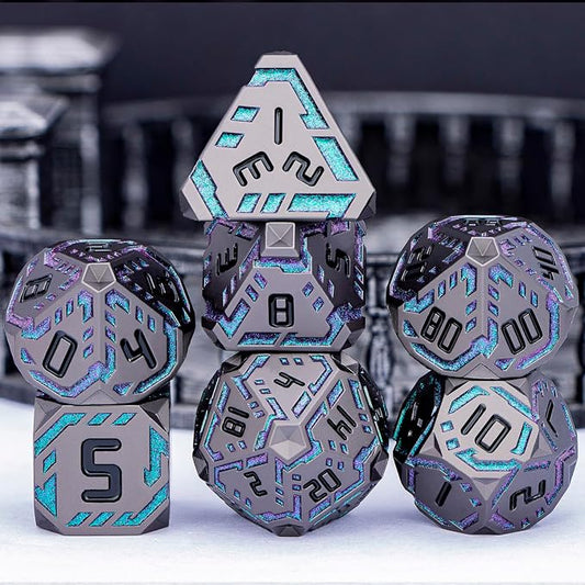 Metal DND Sci-fi Dice Set 7PCS Stripe Polyhedral Dice - Image 2