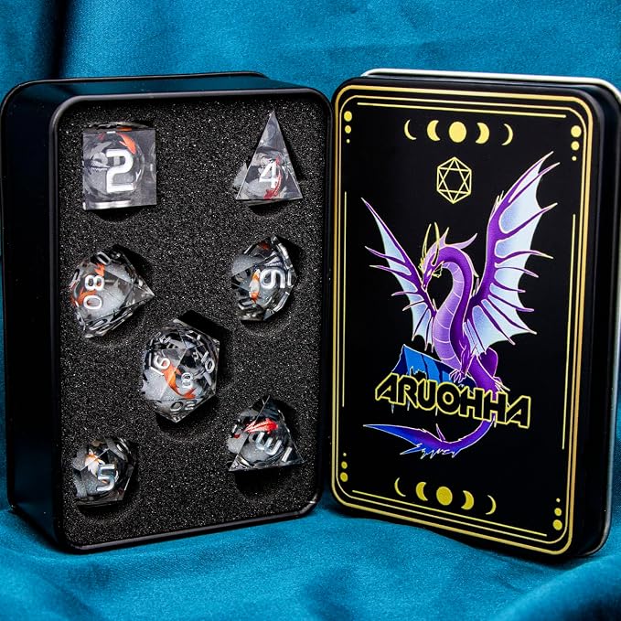 ARUOHHA DND Dice Set Liquid Core Koi Fish Sharp Edged Dragons Dice Compatible - Image 7
