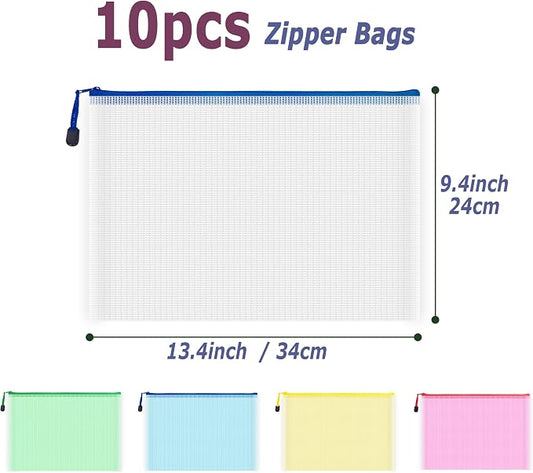 AUSTARK 10 Pcs Zipper File Bags, Waterproof Plastic Mesh Pouch - Image 2