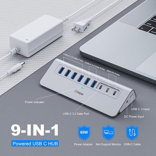 Powered USB Hub 10Gbps, intpw 9-Port USB 3.2 Hub, USB C Hub - Image 2