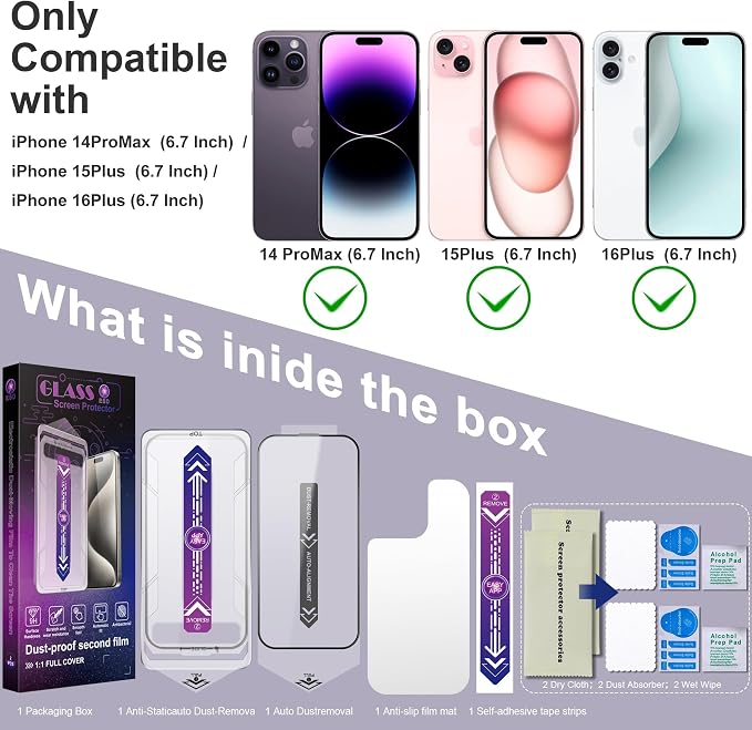 2 Pack Screen Protector for iPhone 14 Pro Max/iPhone 15 Plus/iPhone 16 Plus - Image 7