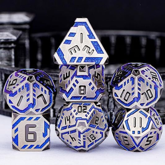 Metal DND Sci-fi Dice Set 7PCS Stripe Polyhedral Dice - Image 2