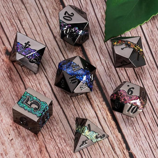 D&D Dice Set Metal, Large Striped Glitter Dice Set.RPG Polyhedral Dice 7pcs Set - Image 2