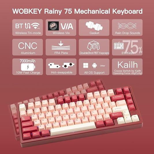 KEEBMONKEY WOBKEY Rainy 75 CNC Aluminum HMX/JWK/Cocoa Switches Triple-Mode - Image 2