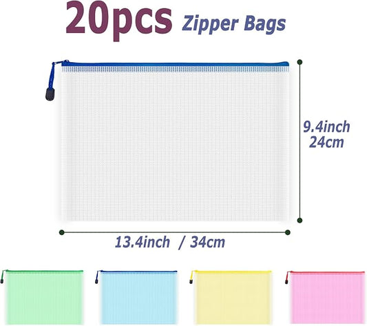 AUSTARK 20 Pcs Zipper File Bags, Plastic Mesh Pouch, Board Game Storage Bag - Image 2