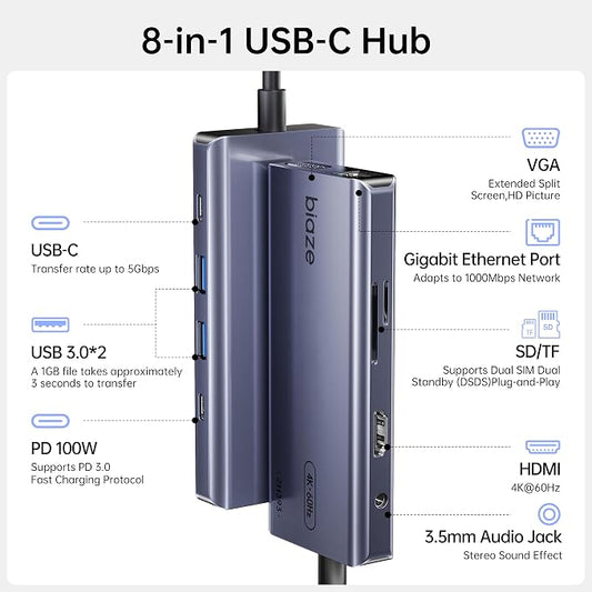 10-in-1 USB C Hub Multiport Adapter, 4K60Hz HDMI & VGA, 100W PD Charging - Image 2
