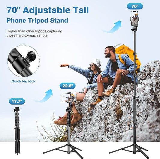 70" Phone Tripod with Remote & Holder, Portable Cell Phone Stand, Selfie Stick - Image 2