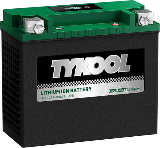 TYKOOL YTX20L-BS-STD Lithium LiFePO4 Motorcycle Battery 12v, 2X Cranking Amps - Image 2