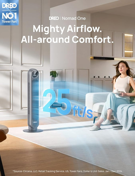 Dreo Tower Fan for Bedroom, 25ft/s Velocity Quiet Floor Fan, 90° Oscillating - Image 2