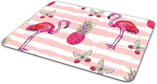 Non-Slip Rubber Mouse Pad, Watercolor Flamingos and Pineapple and Butterflies - Image 2