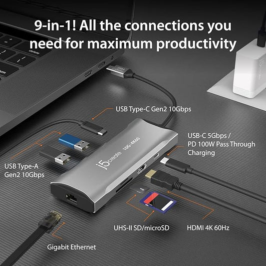 j5create Laptop Docking Station, 4K60Hz HDMI, USB-C 10Gbps, 2 USB-A 10Gbps - Image 2