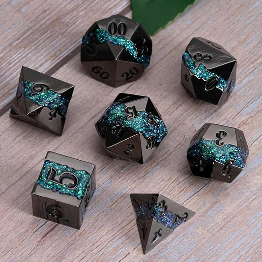 Metal RPG Dice Set, DND Polyhedral Dice Set 7pcs, Metallic Glitter Large Stripe - Image 2
