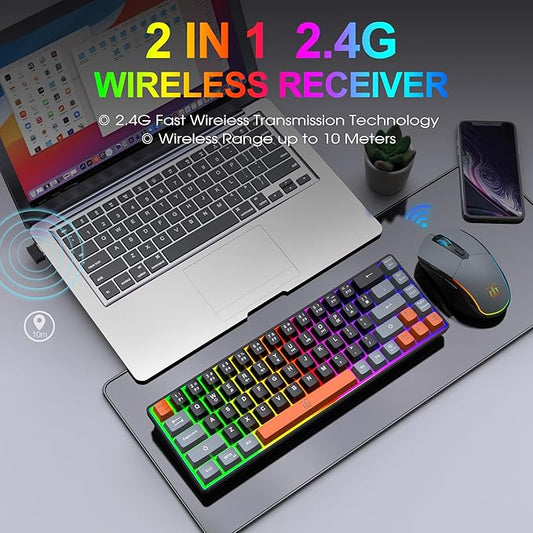 Snpurdiri 60% Wireless Gaming Keyboard and Mouse Combo, Rainbow Backlit - Image 2